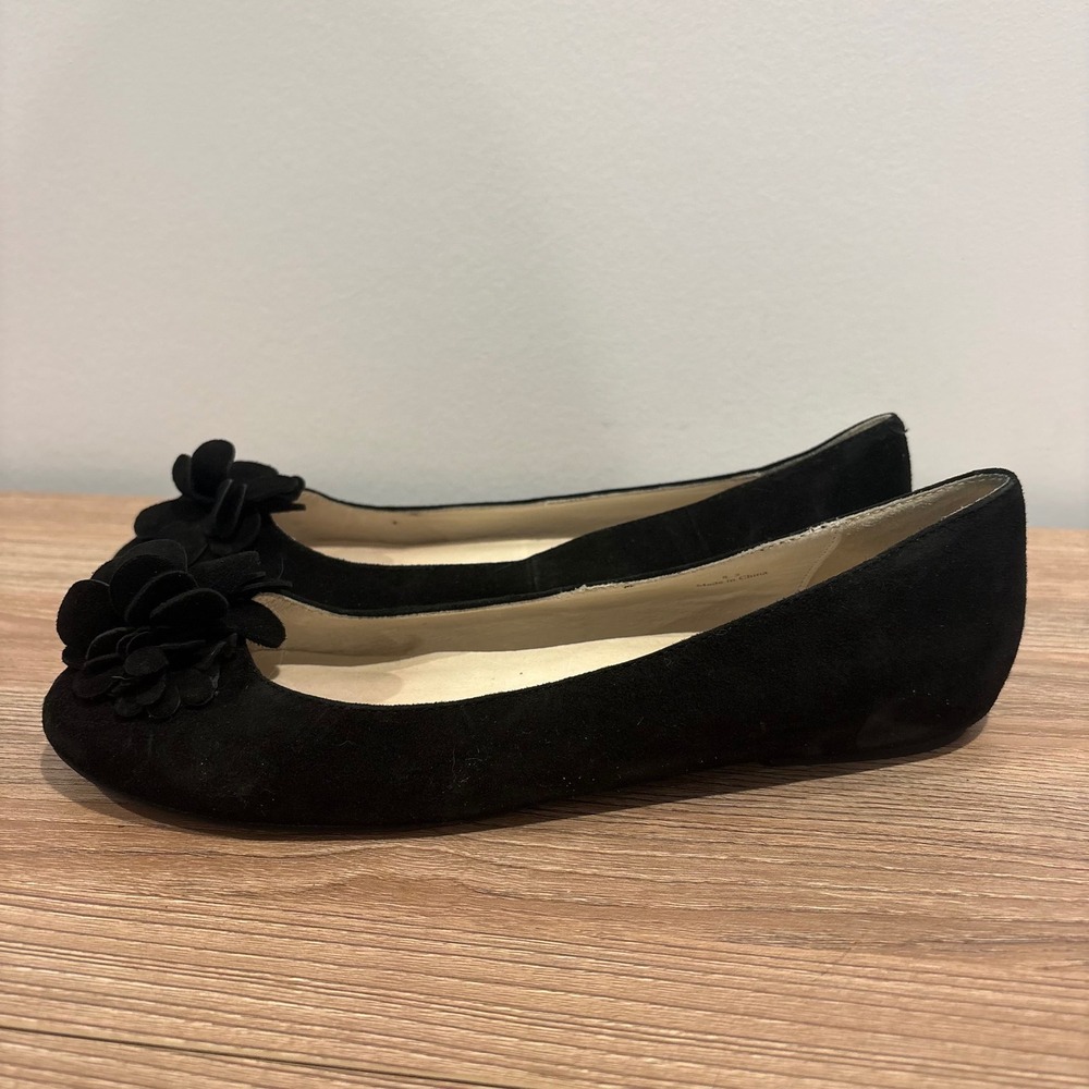 J. Jill Floral Applique Suede Ballet Flats Women Black size 8.5 Slip On Dressy
